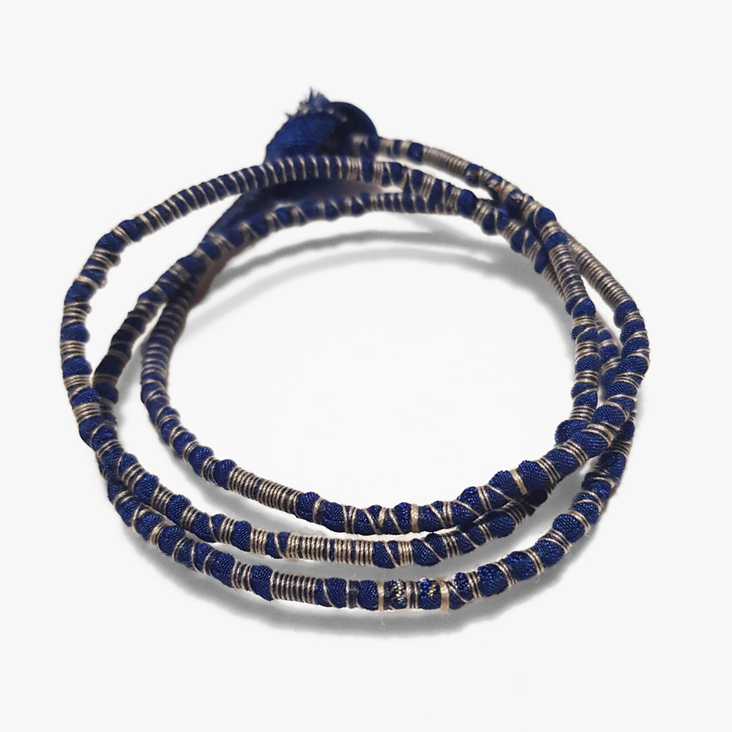 Deep Blue and Grey Triple Wrap Bracelet