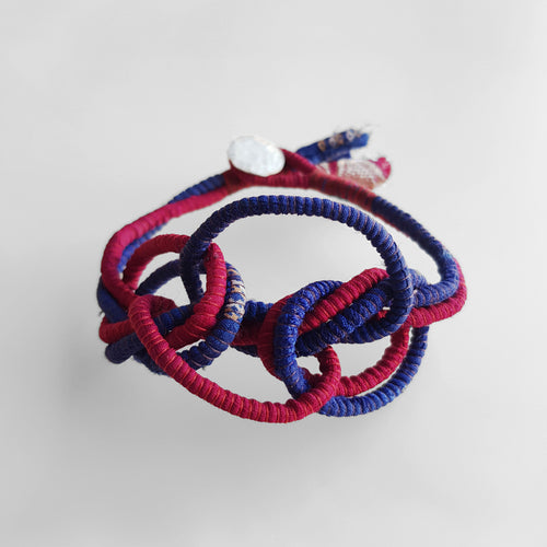 Blue and Red Knotted Bracelet