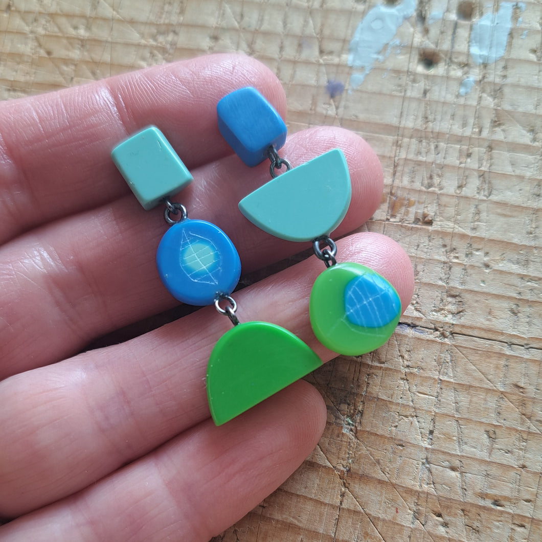 Triple Drop Mini Earrings in Green, Blue & Aqua
