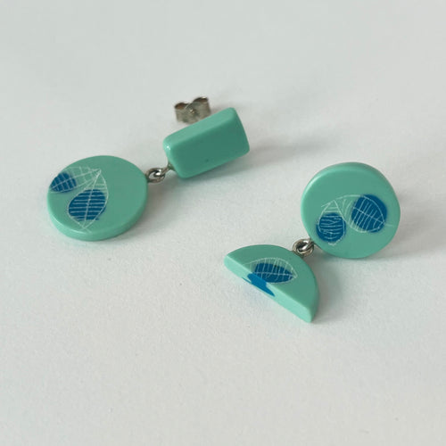 Small Double Drop Studs in Aqua & Blue