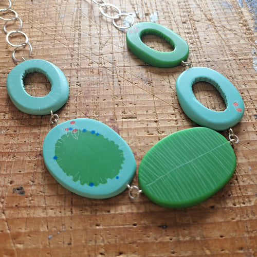 Oval Bloom Necklace in Aqua & Green