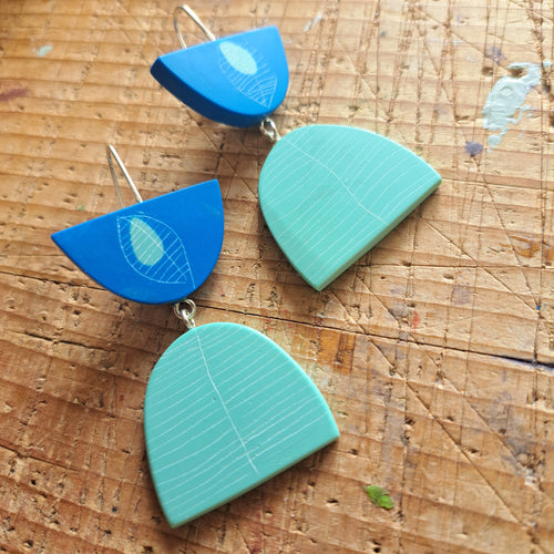 Double Drop Hook Earrings in Aqua & Blue