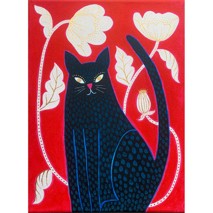 Black Cat and Flowers