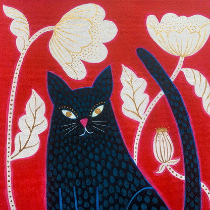 Black Cat and Flowers