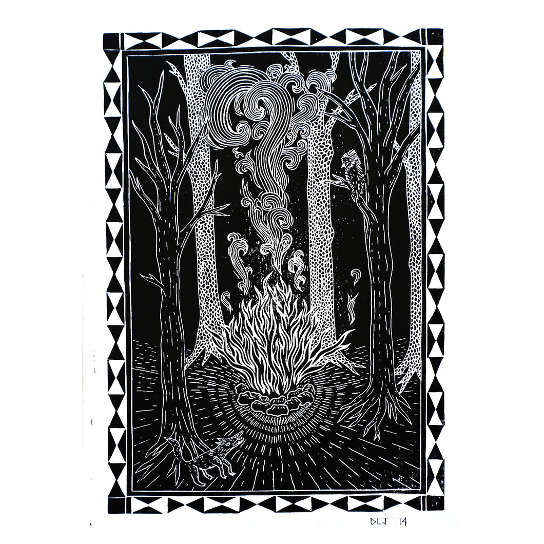 Woodland Campfire Print in Black