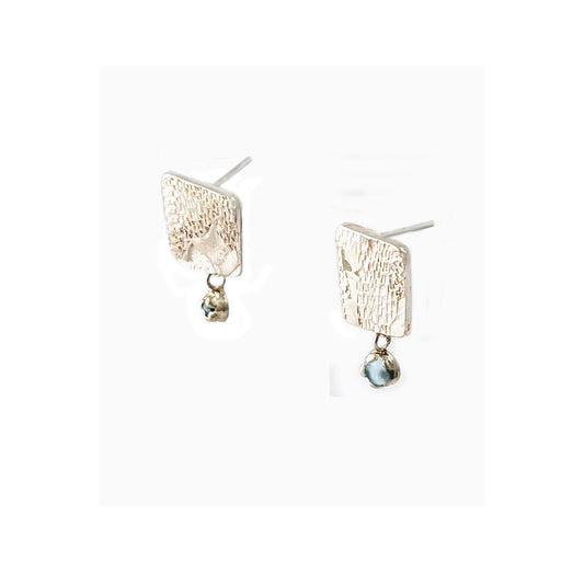 White Coral Beach Square Studs with Hanging Aquamarine