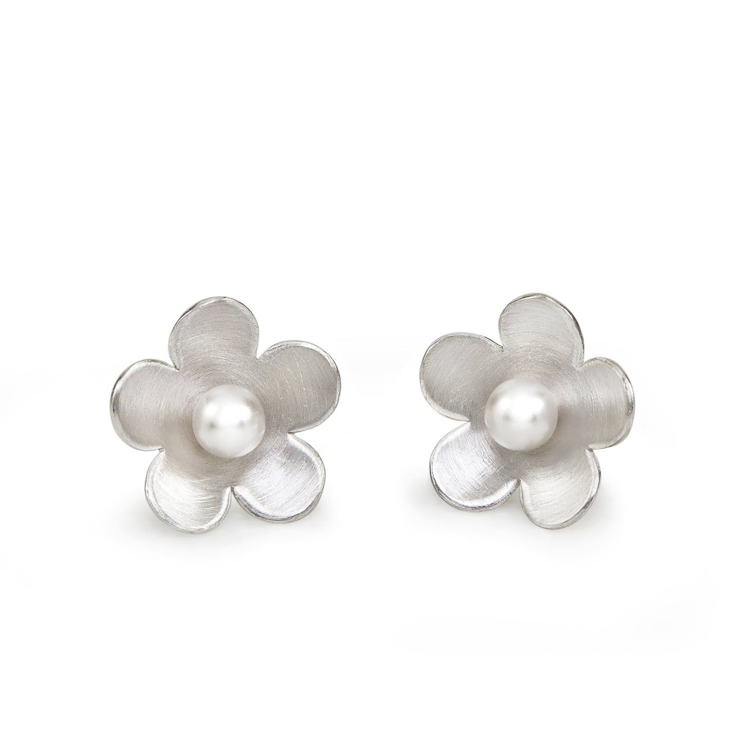 Blossom Silver Stud Earrings with Crystal Pearls