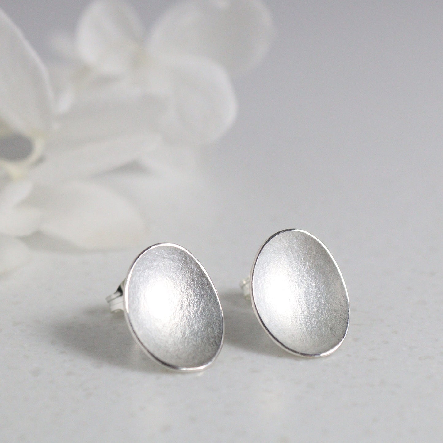 Large Petal Silver Stud Earrings