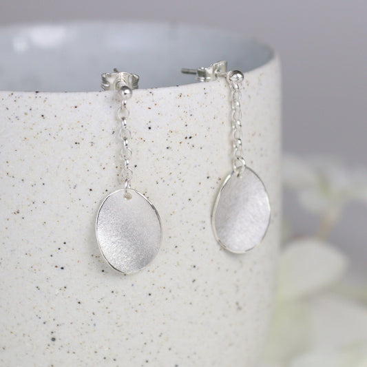 Medium Curled Petal Silver on Chain Stud Earrings