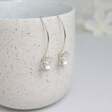 Load image into Gallery viewer, Small Blossom Long Wire Silver Earrings with Crystal Pearl