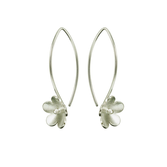 Small Blossom Silver Long Wire Earring