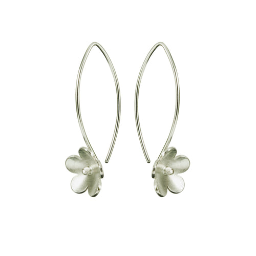 Small Blossom Silver Long Wire Earring