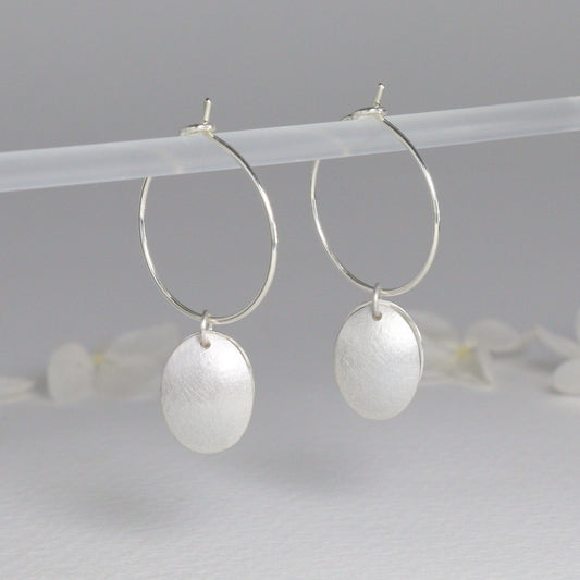 Double Petal Silver Hoop Earrings