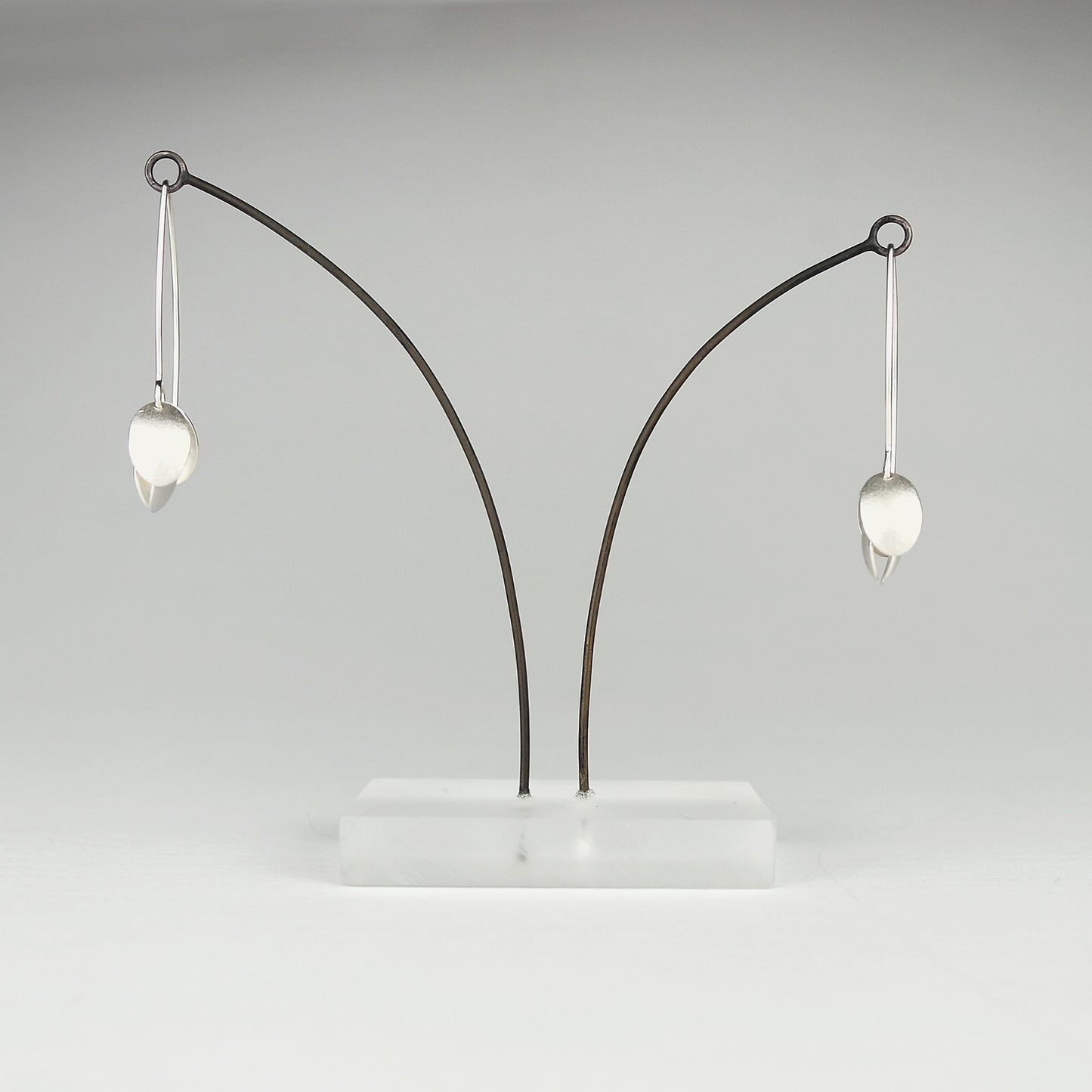 Four Petals Silver Long Wire Earrings