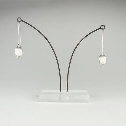 Four Petals Silver Long Wire Earrings