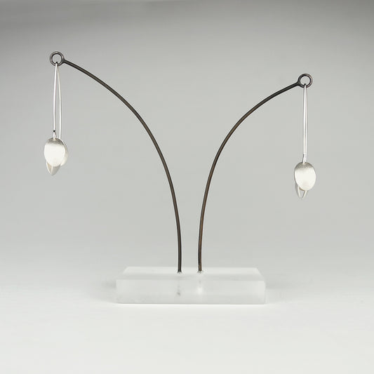 Four Petals Silver Long Wire Earrings