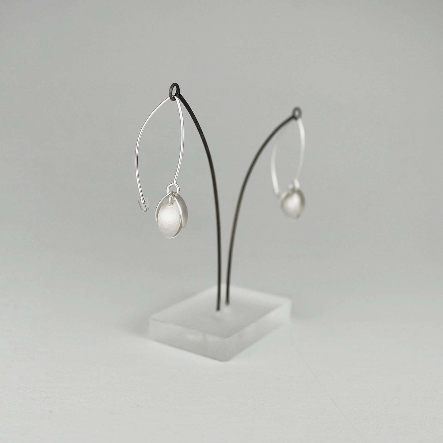 Four Petals Silver Long Wire Earrings