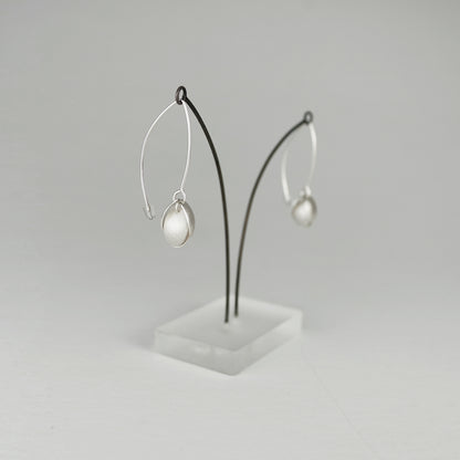 Four Petals Silver Long Wire Earrings