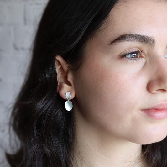 Double Curled Petal Silver Stud Earrings