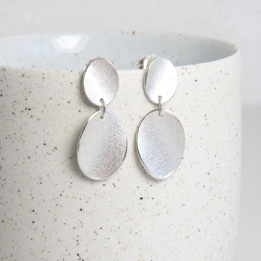 Double Curled Petal Silver Stud Earrings
