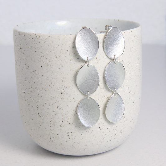 Medium Triple Curled Petal Silver Stud Earrings