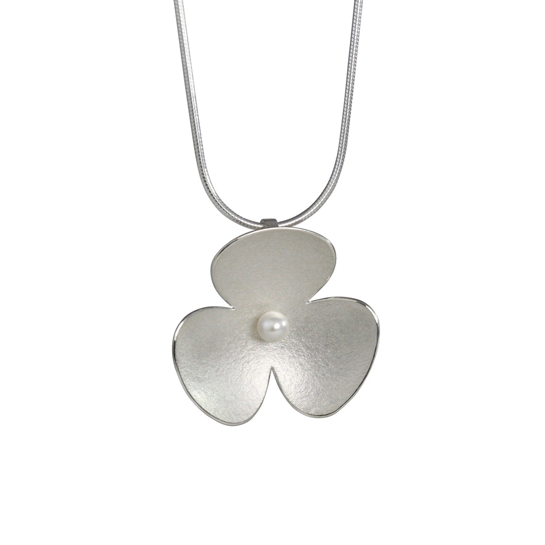 Poppy Silver Pendant on Snake Chain with Crystal Pearl