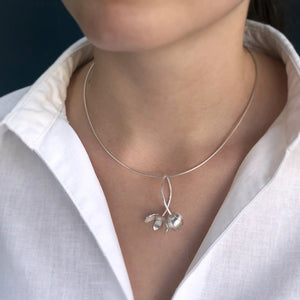 Double Flower and Bud Silver Pendant