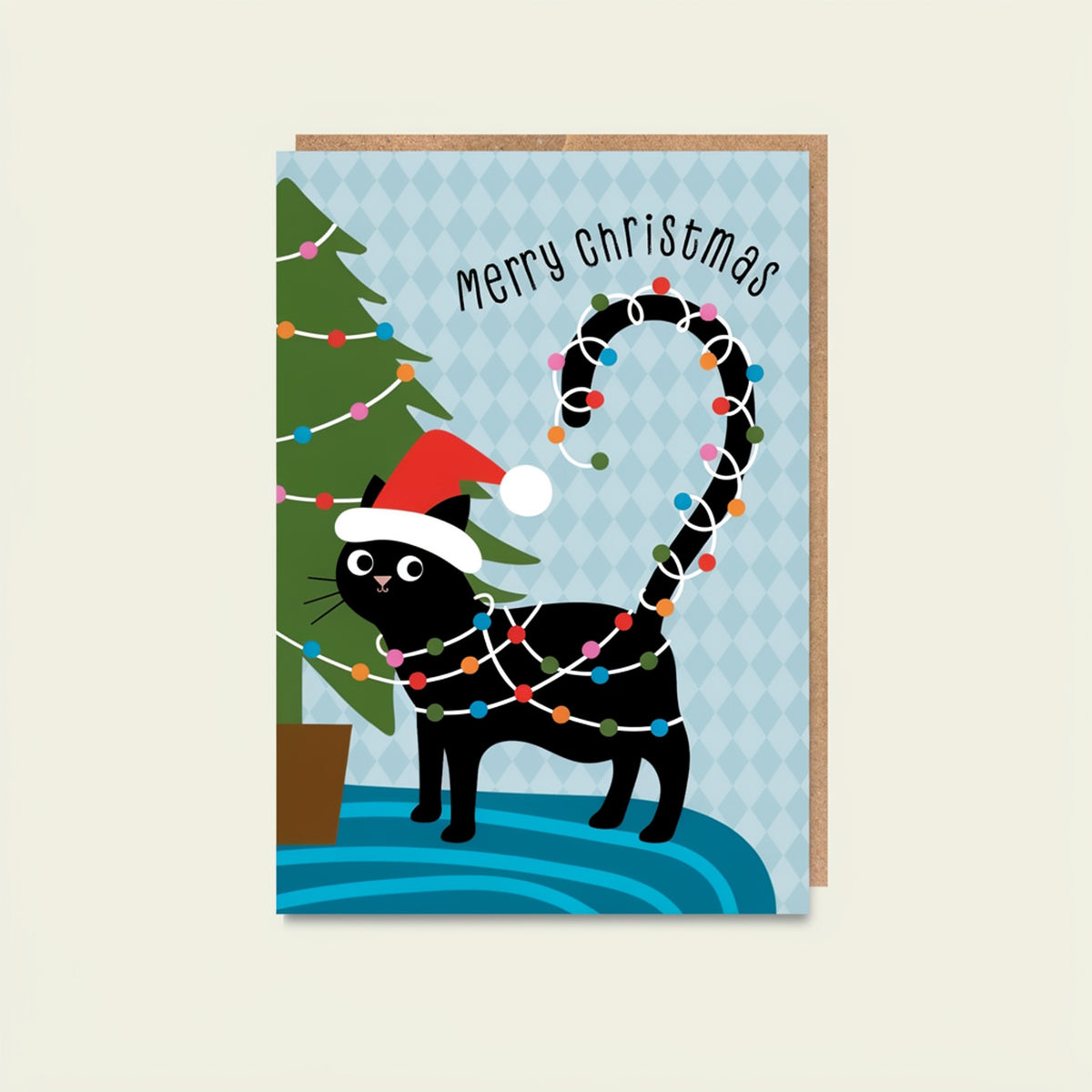 Naughty Black Cat Christmas Greeting Card