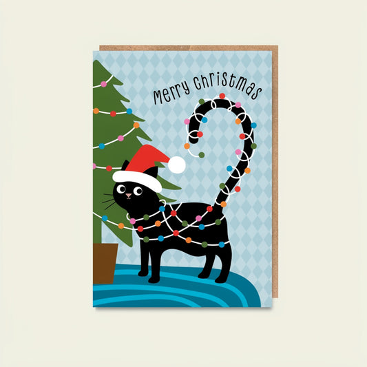 Naughty Black Cat Christmas Greeting Card