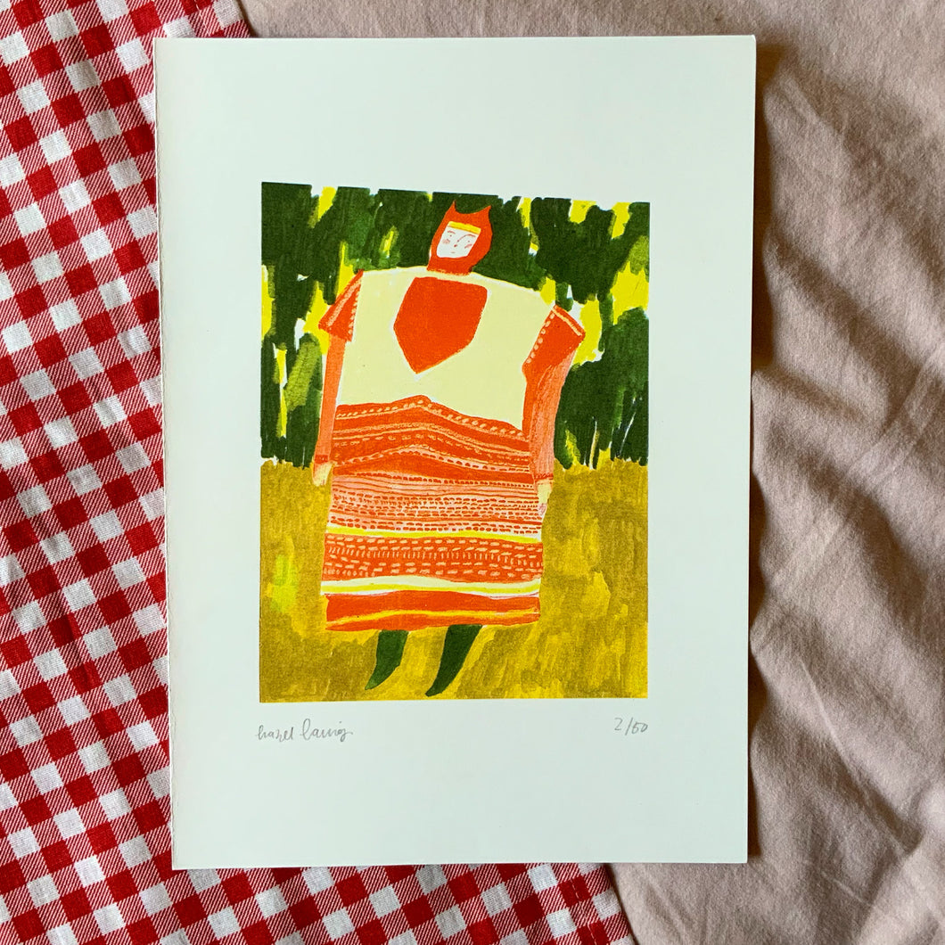 Red Folk Lady Print
