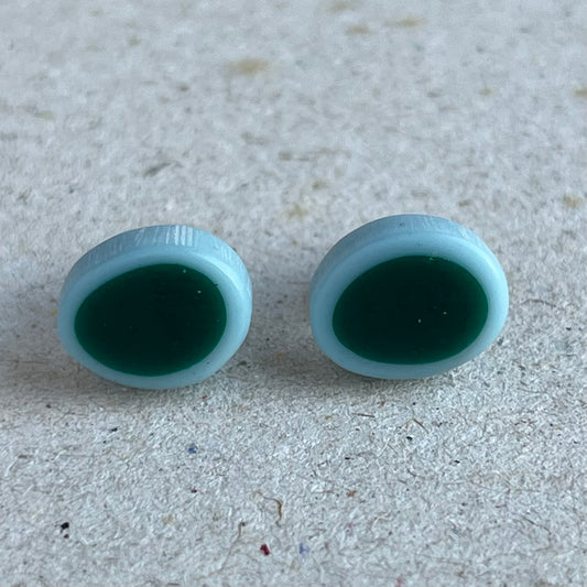 Tiny Oval Resin Studs in Dark Green and Light Blue