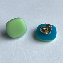 Load image into Gallery viewer, Rounded Square Resin Studs in Pale Yellow and Blue
