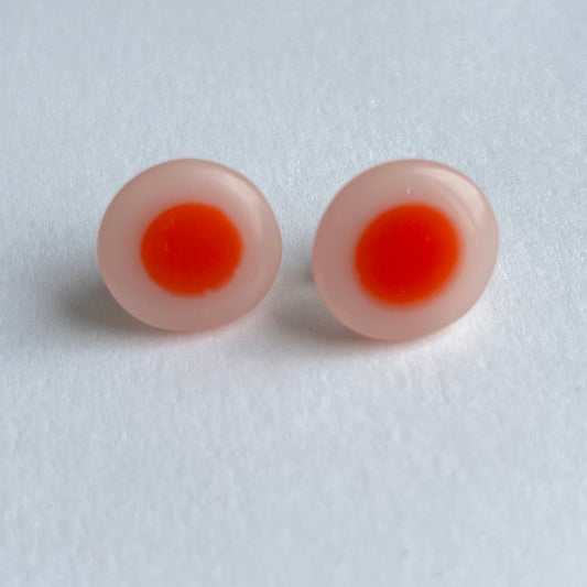 Oval Resin Studs in Neon Red and Pale Pink
