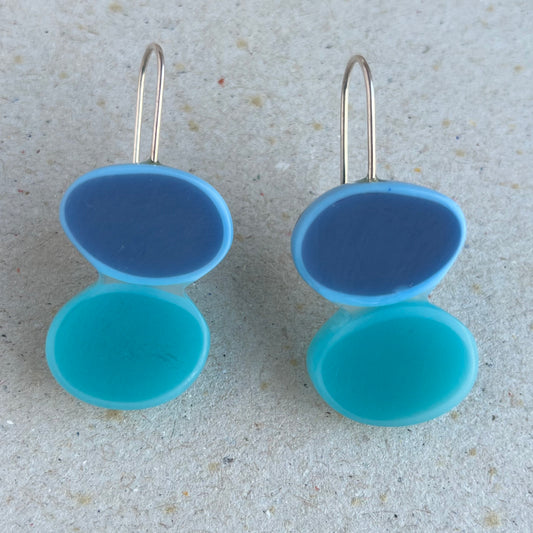 Two Ovals Resin Earrings in Blues