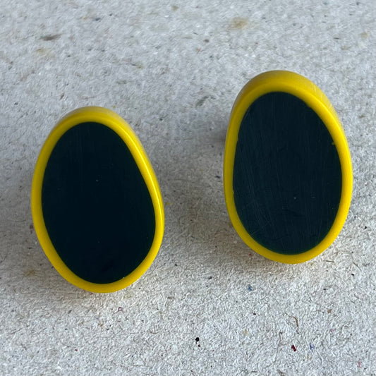 Large Oval Resin Studs in Dark Green and Yellow