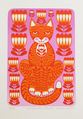 Ginger Cat and Flowers