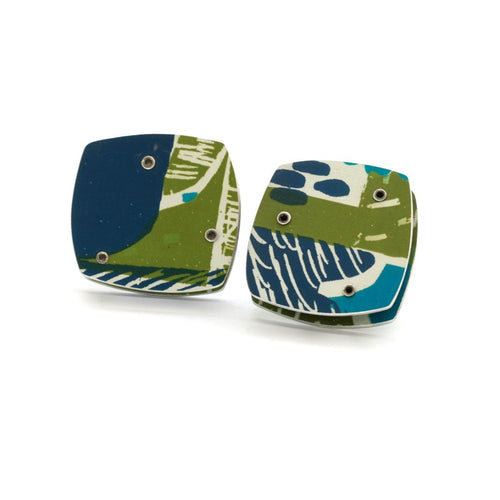 Square Layered Studs in Olive / Navy