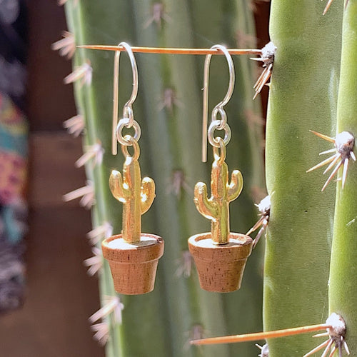 Potted Cactus Earrings in Gold Vermeil