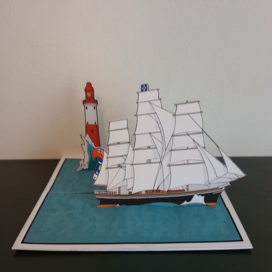 The Clipper Ship Cutty Sark Passing Beachy Head Lighthouse.