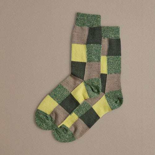 Fine Merino Socks Citrus Green Patchwork