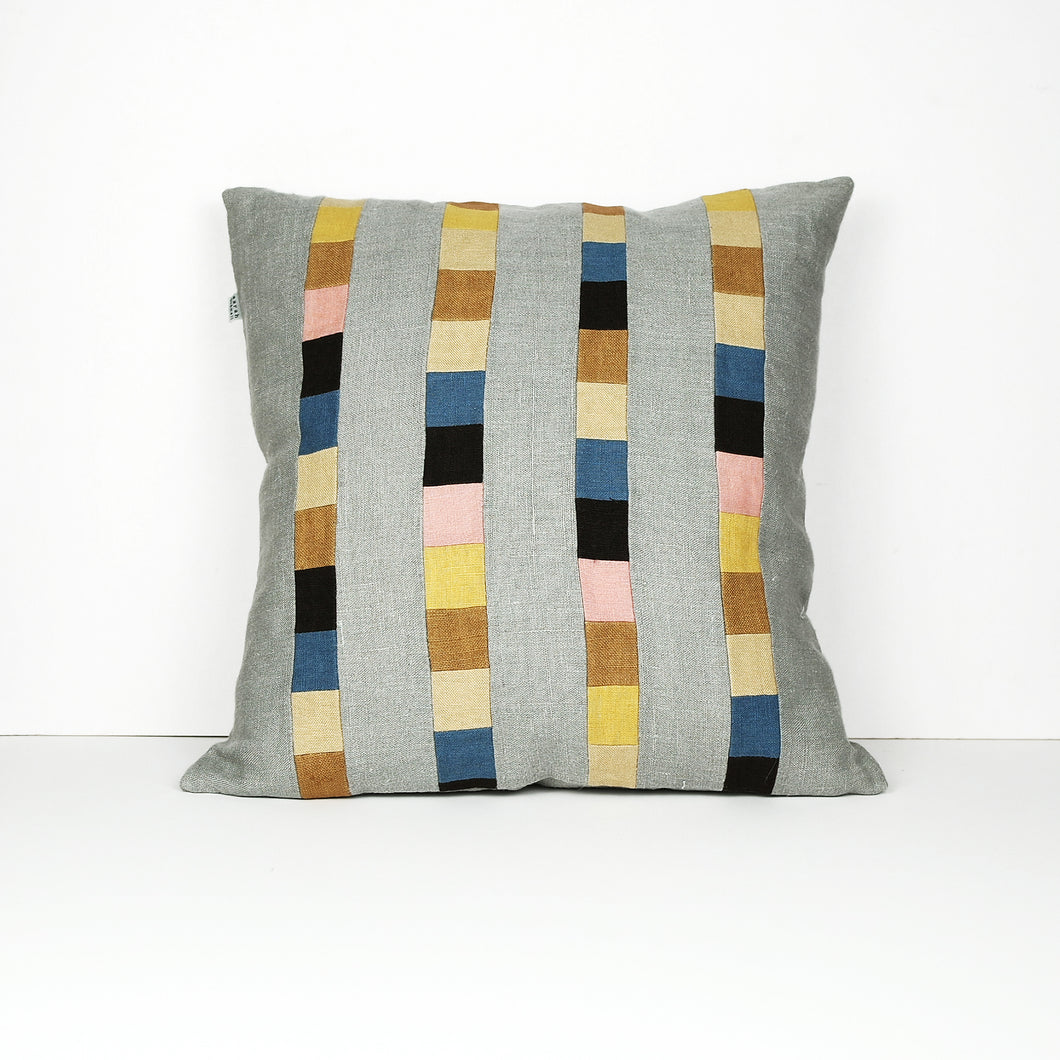 Graphic Patchwork Cushion in Grey and Multi-Colour