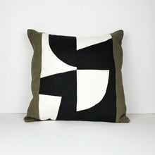 Load image into Gallery viewer, Graphic Patchwork Cushion in Black, White and Brown