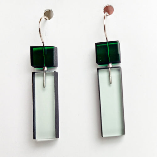 Construction Acrylic Earrings in Green + Aqua