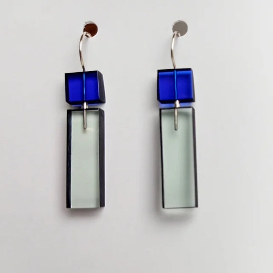 Construction Long Acrylic Earrings in Blue + Aqua