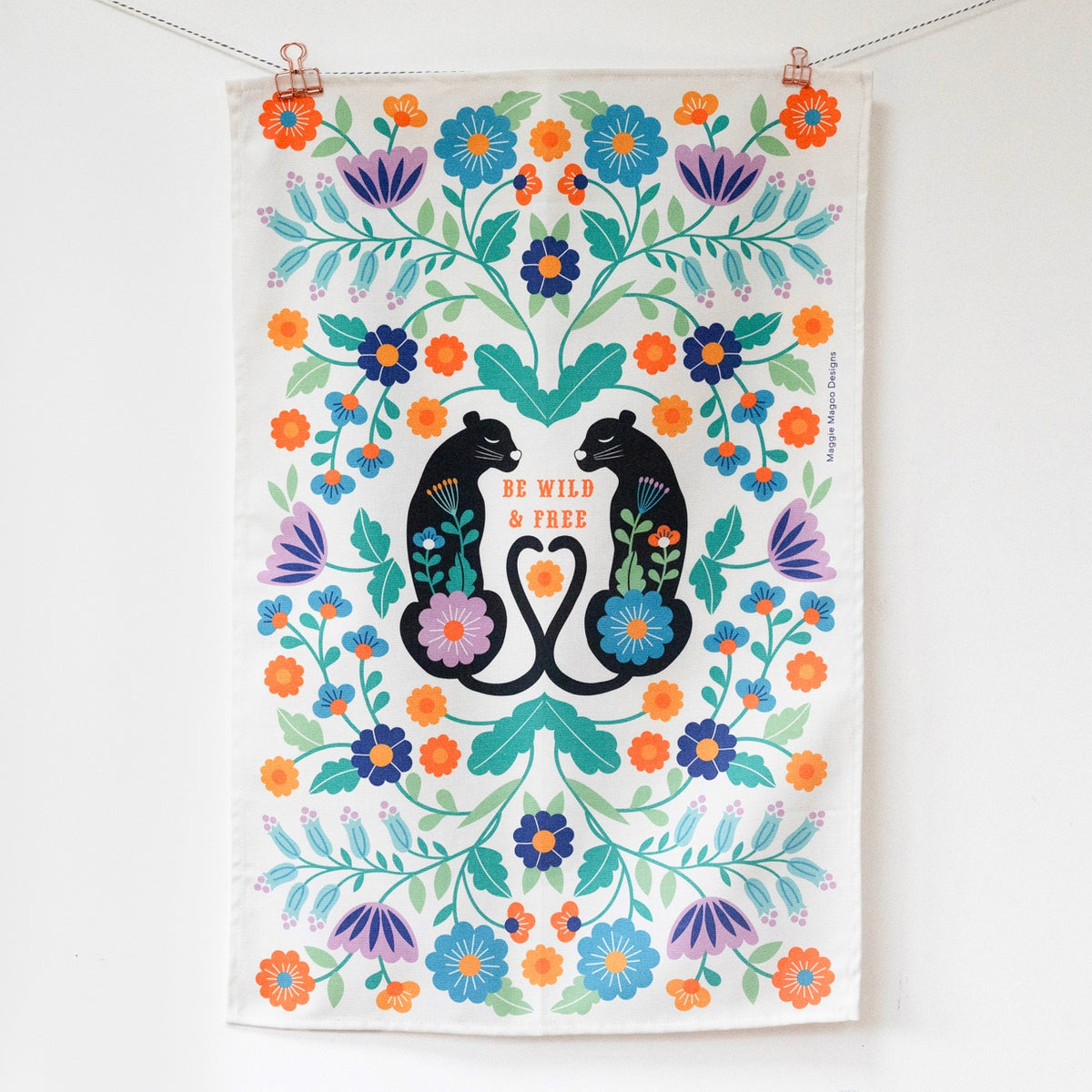 Folk Cats Tea Towel