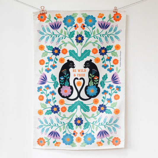 Folk Cats Tea Towel
