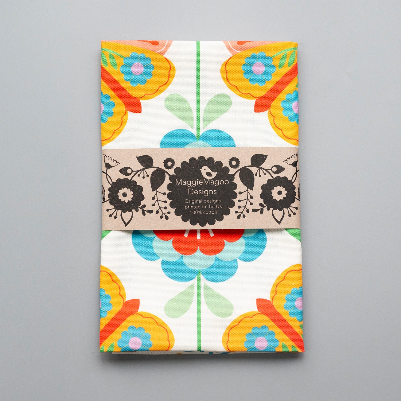 Moth & Floral White Tea Towel
