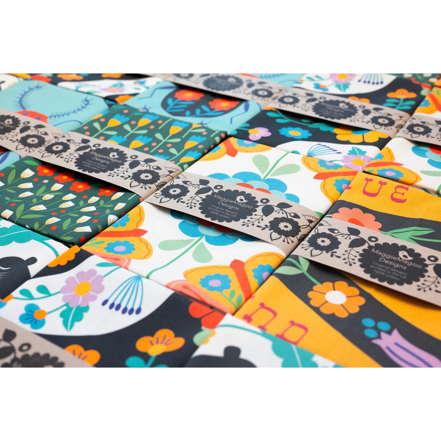 Moth & Floral White Tea Towel