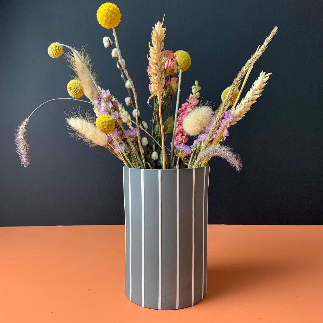 Wide Striped Stem Vase Grey