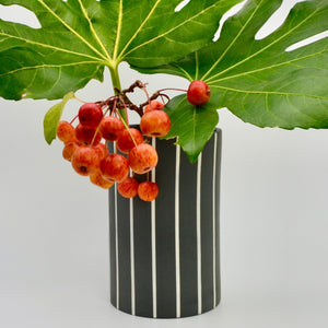 Wide Striped Stem Vase Grey